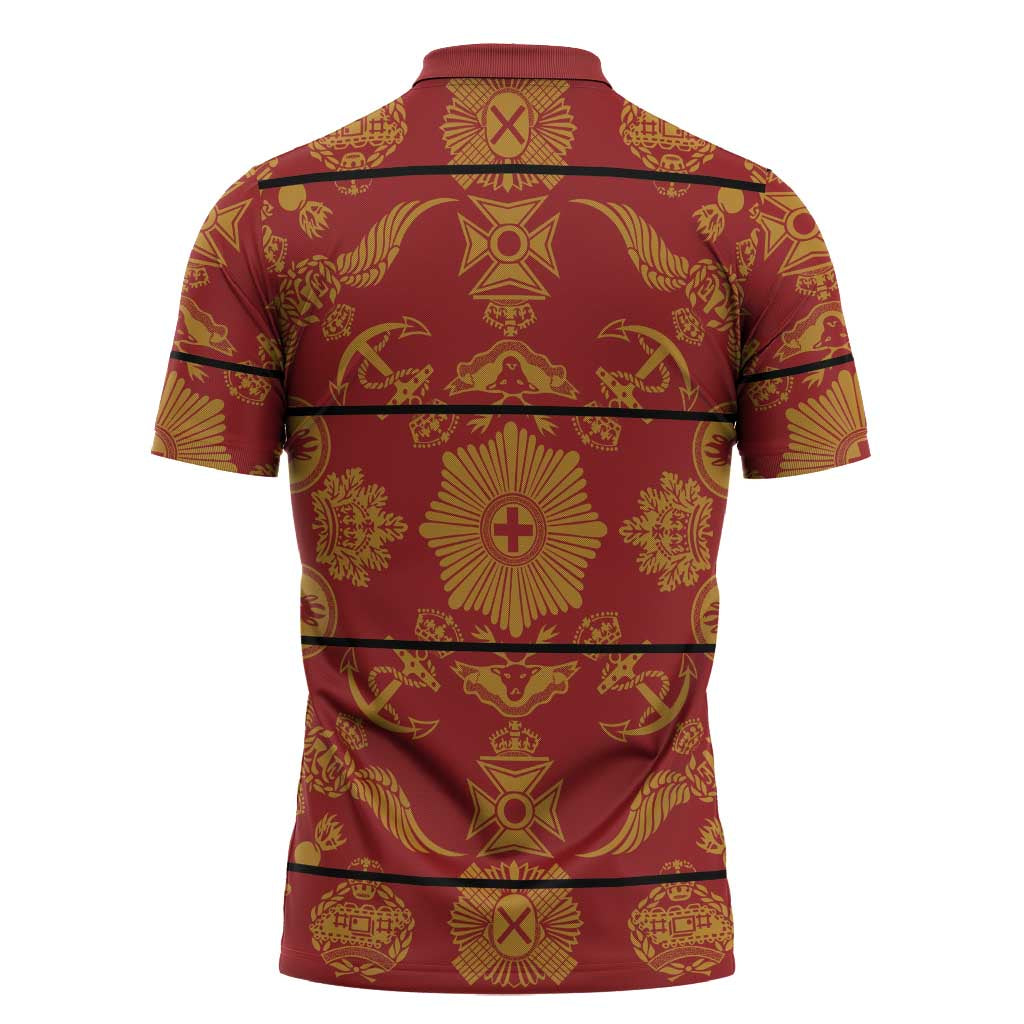 Lesotho Seanamarena Kharetsa Royal Red Zipper Polo Shirt Basotho Traditional Blanket Style