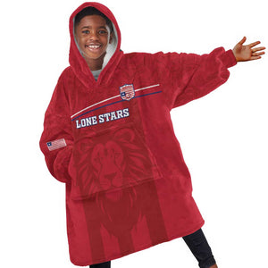 Custom Liberia Kid Wearable Blanket Hoodie Football Lion Mascot - Red