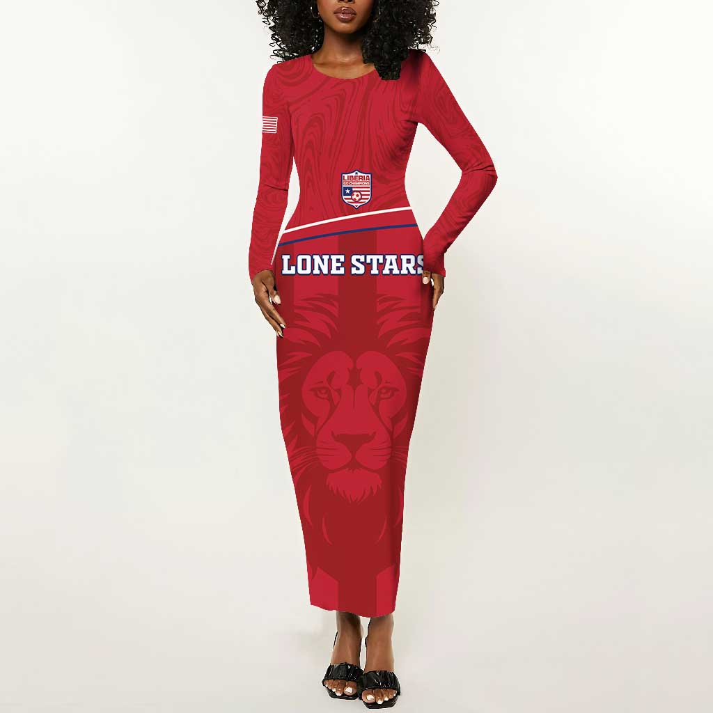 Custom Liberia Long Sleeve Bodycon Dress Football Lion Mascot - Red