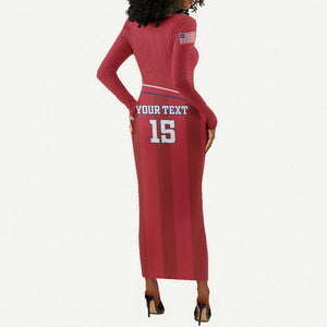 Custom Liberia Long Sleeve Bodycon Dress Football Lion Mascot - Red