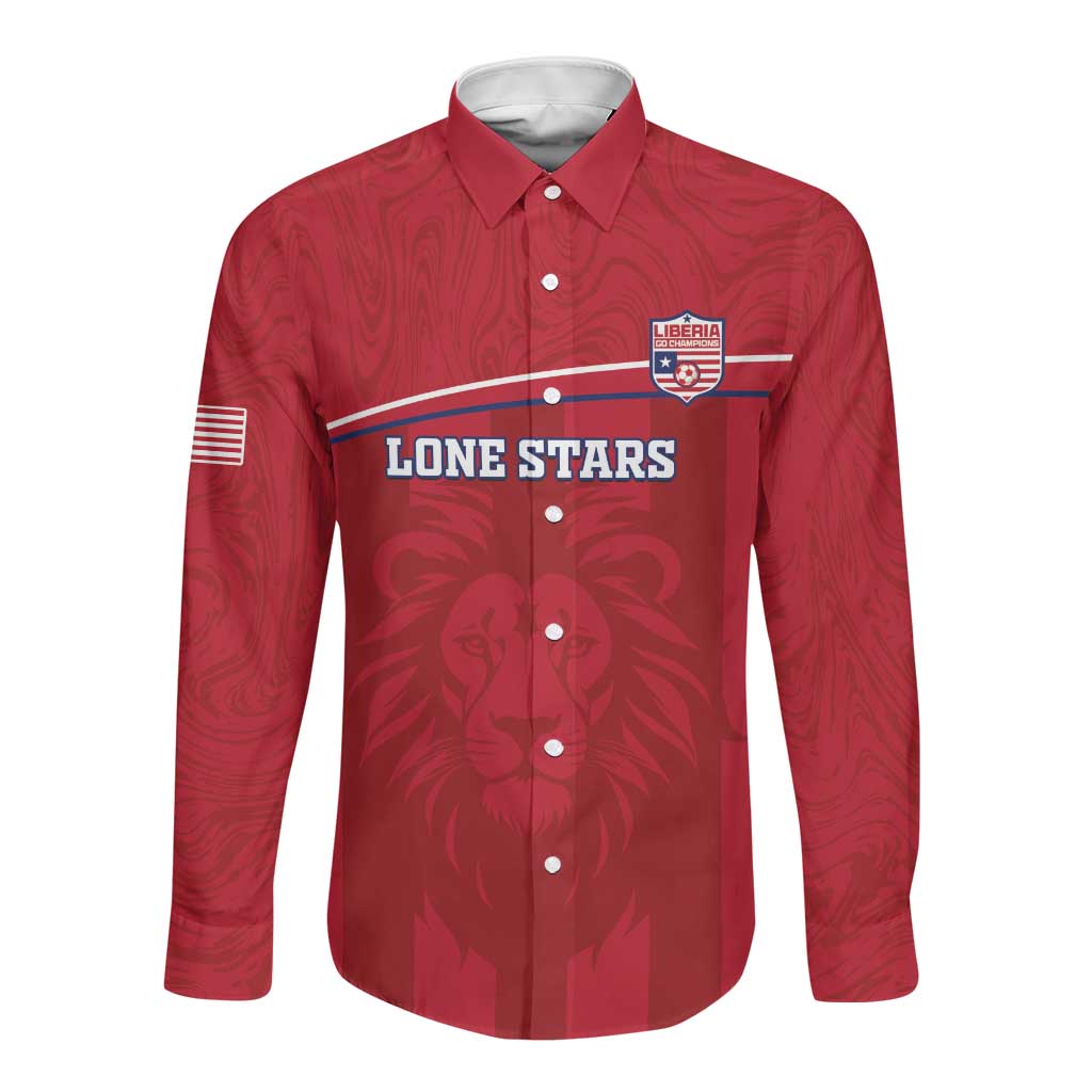 Custom Liberia Long Sleeve Button Shirt Football Lion Mascot - Red