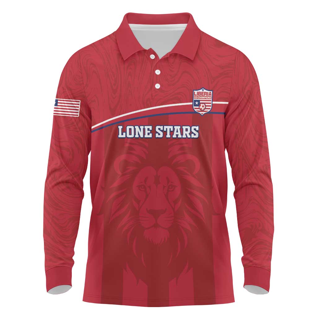 Custom Liberia Long Sleeve Polo Shirt Football Lion Mascot - Red