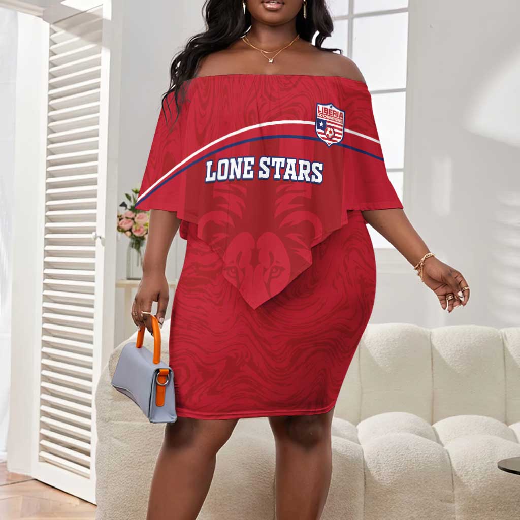 Custom Liberia Off Shoulder Short Dress Football Lion Mascot - Red