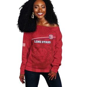 Custom Liberia Off Shoulder Sweater Football Lion Mascot - Red