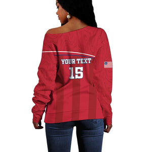 Custom Liberia Off Shoulder Sweater Football Lion Mascot - Red