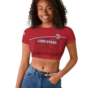 Custom Liberia Raglan Cropped T shirt Football Lion Mascot - Red