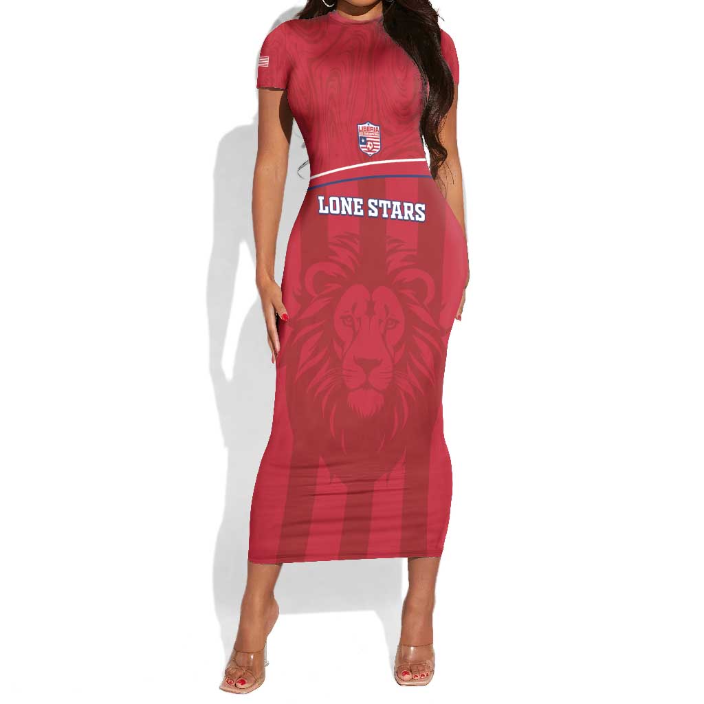 Custom Liberia Short Sleeve Bodycon Dress Football Lion Mascot - Red