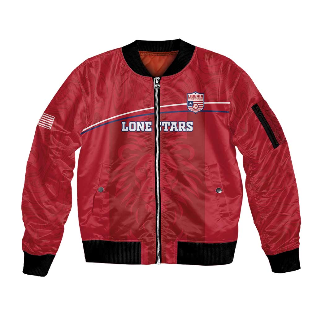 Custom Liberia Sleeve Zip Bomber Jacket Football Lion Mascot - Red