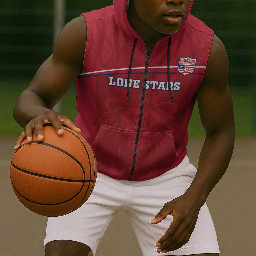 Custom Liberia Sleeveless Zip Hoodie Football Lion Mascot - Red - African Pride