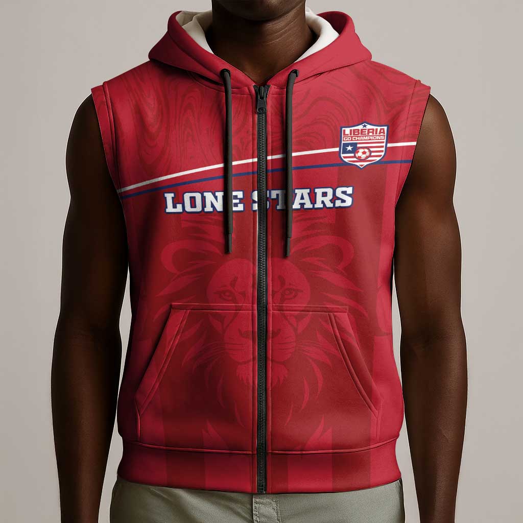 Custom Liberia Sleeveless Zip Hoodie Football Lion Mascot - Red - African Pride
