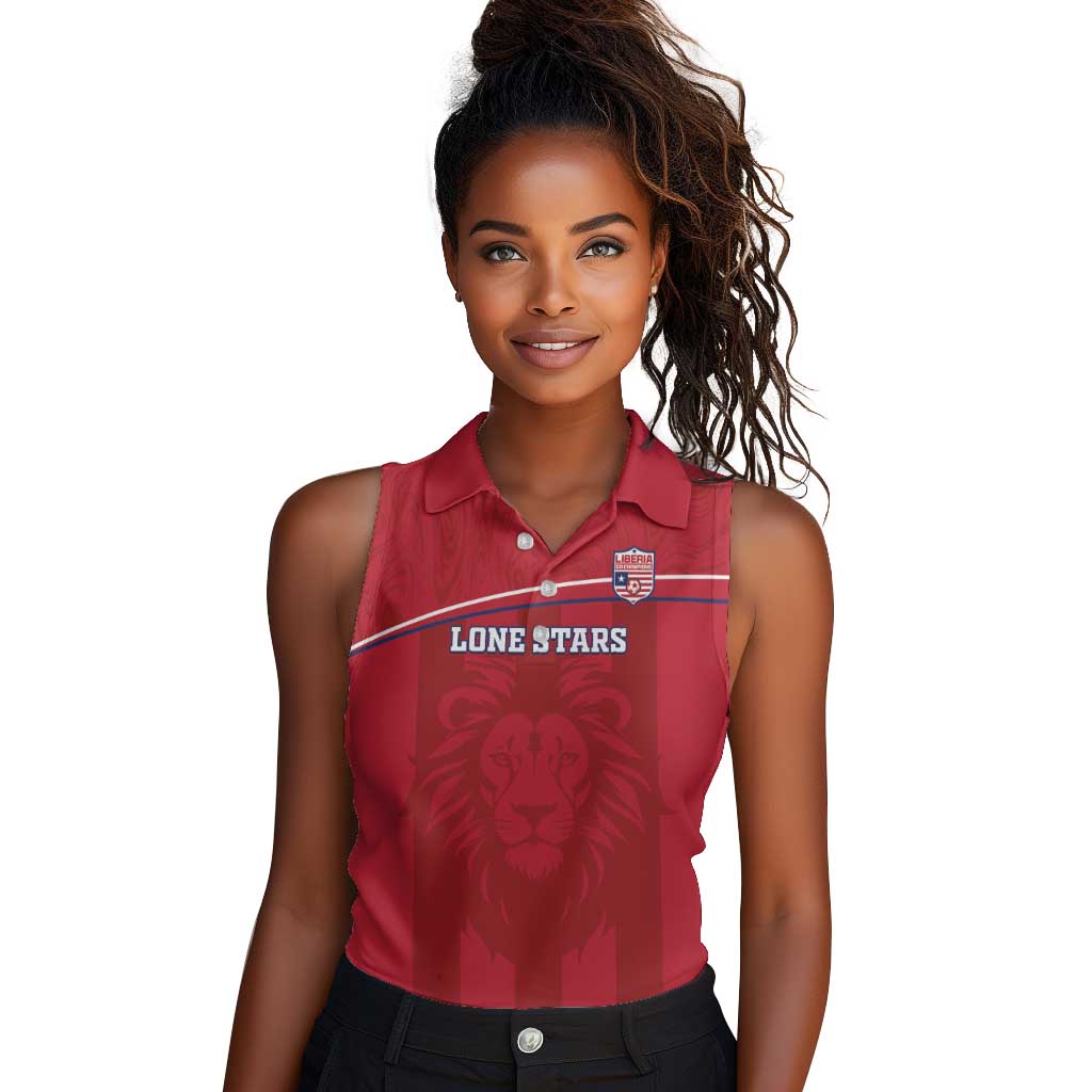 Custom Liberia Women Sleeveless Polo Shirt Football Lion Mascot - Red