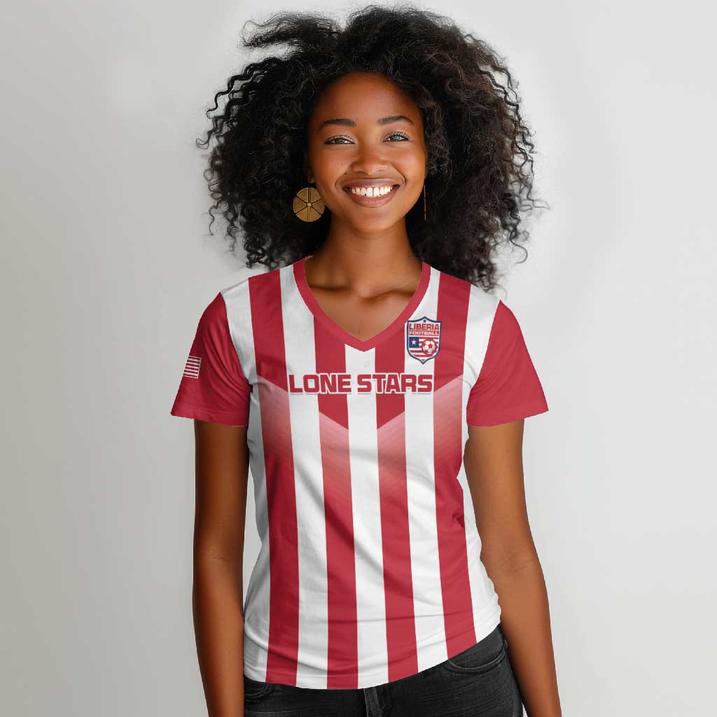 Custom Liberia Football Women V-Neck T-Shirt The Lone Stars Sporty Style