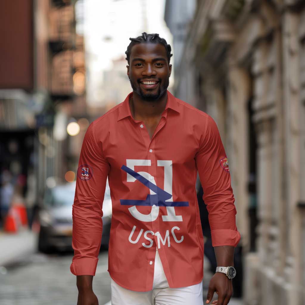 51 USMC Legacy Long Sleeve Button Shirt Proud Montford Point Marines - African Pride