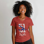 51 USMC Legacy Women V-Neck T-Shirt Proud Montford Point Marines - African Pride