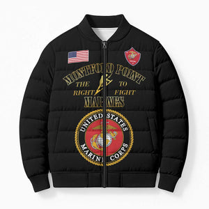 African American Marine Corps Legacy Bomber Puffer Jacket Montford Point Heritage Black
