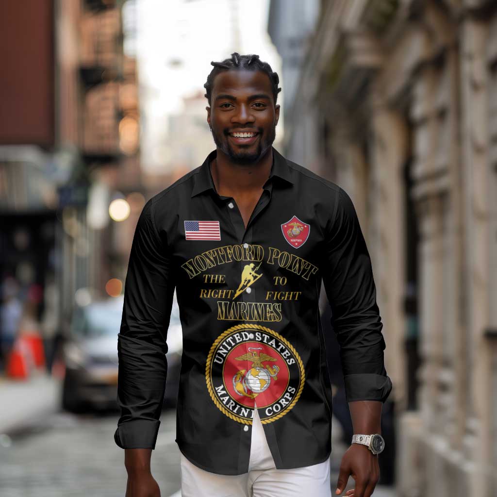 Montford Point Marines Long Sleeve Button Shirt African American Heroes Black - African Pride