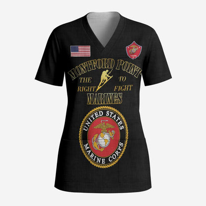 Montford Point Marines Scrub Top African American Heroes Black - African Pride