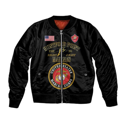 Montford Point Marines Sleeve Zip Bomber Jacket African American Heroes Black - African Pride