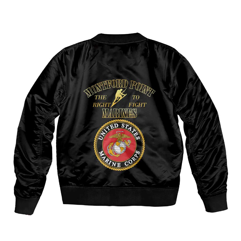 Montford Point Marines Sleeve Zip Bomber Jacket African American Heroes Black - African Pride