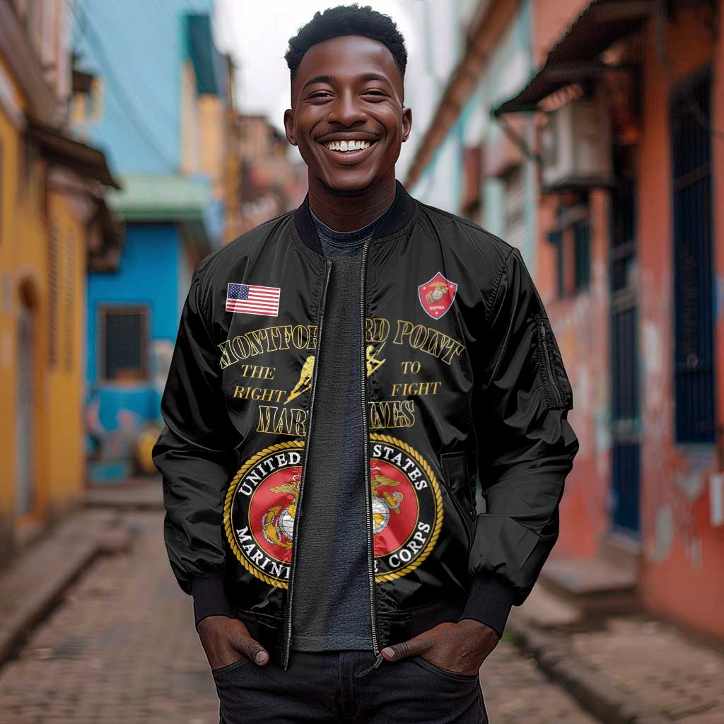 Montford Point Marines Sleeve Zip Bomber Jacket African American Heroes Black - African Pride