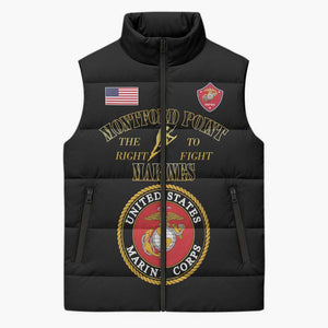 African American Marine Corps Legacy Sleeveless Puffer Jacket Montford Point Heritage Black