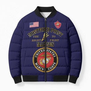 African American Marine Corps Legacy Bomber Puffer Jacket Montford Point Heritage Navy Blue