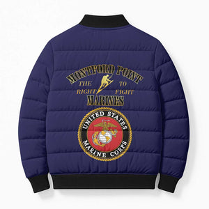 African American Marine Corps Legacy Bomber Puffer Jacket Montford Point Heritage Navy Blue