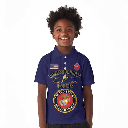 Montford Point Marines Kid Polo Shirt African American Heroes Navy Blue - African Pride