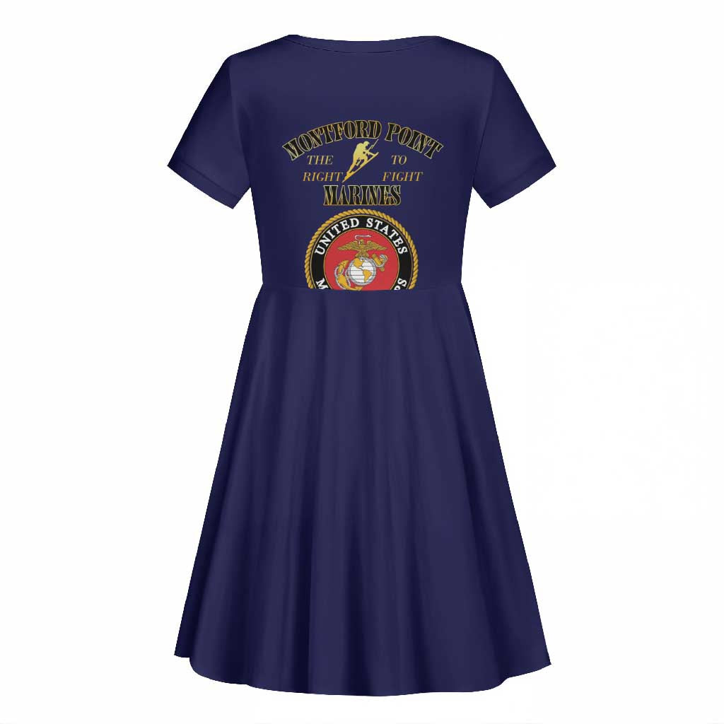 Montford Point Marines Kid Short Sleeve Dress African American Heroes Navy Blue - African Pride