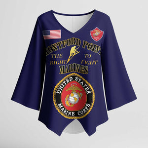 African American Marine Corps Legacy Kimono Sleeve Blouse Montford Point Heritage Navy Blue