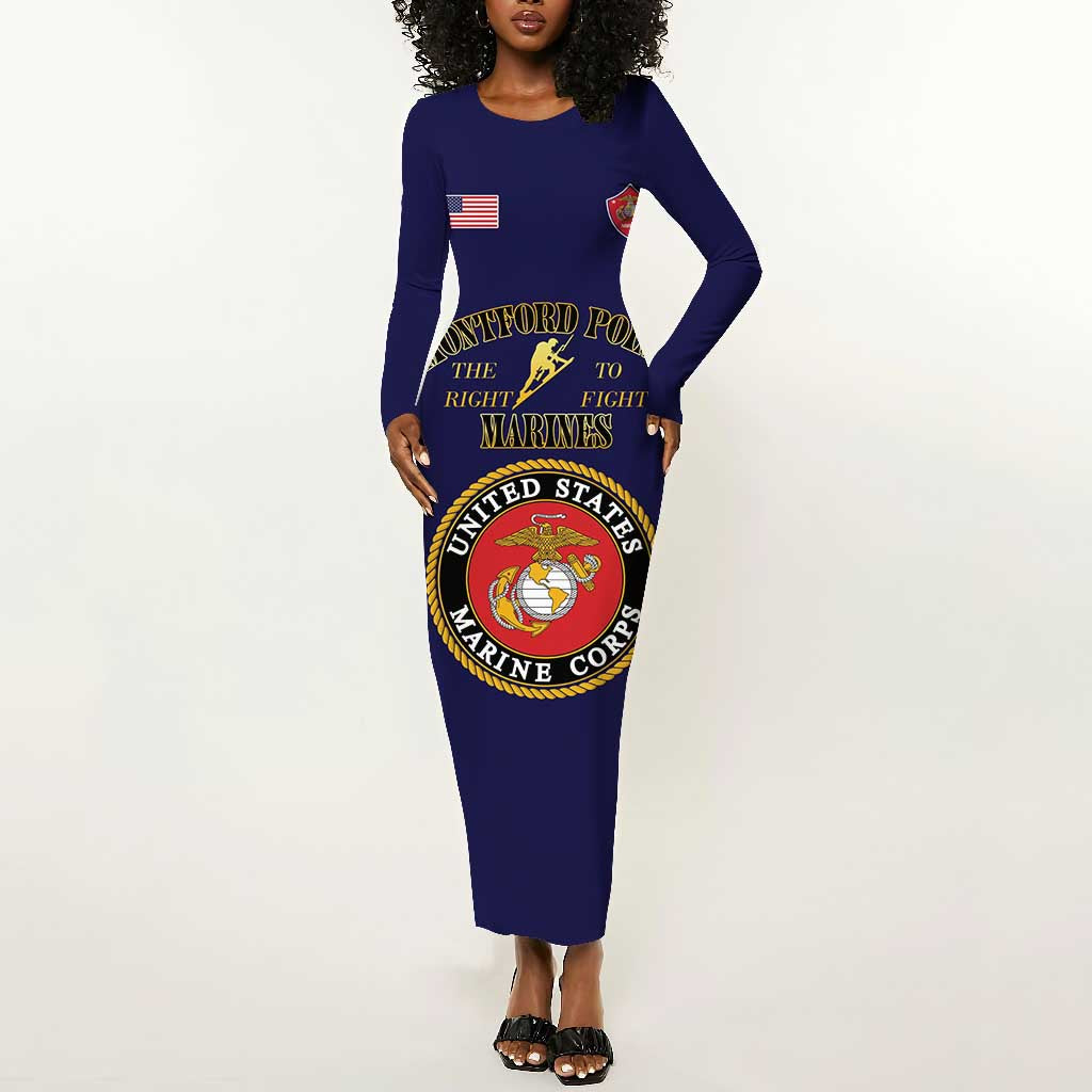 Montford Point Marines Long Sleeve Bodycon Dress African American Heroes Navy Blue - African Pride
