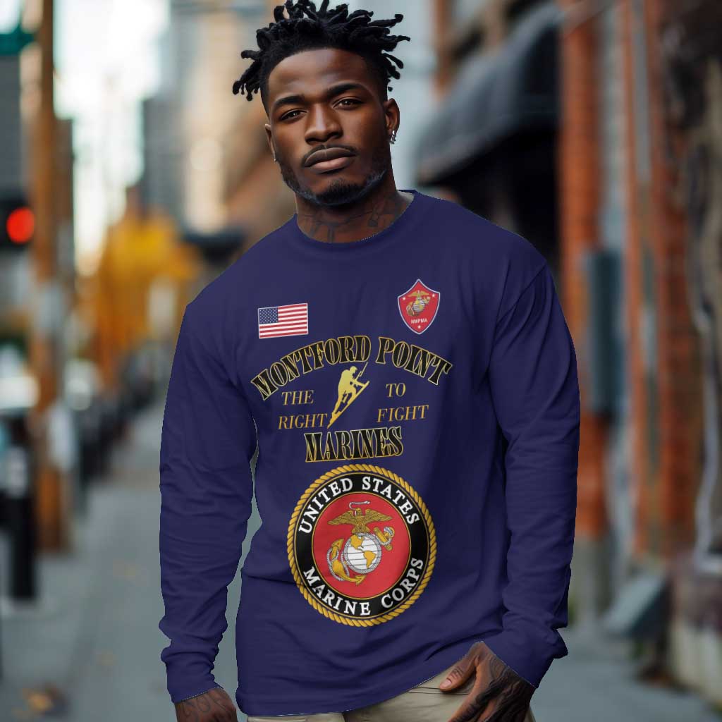 Montford Point Marines Long Sleeve Shirt African American Heroes Navy Blue - African Pride