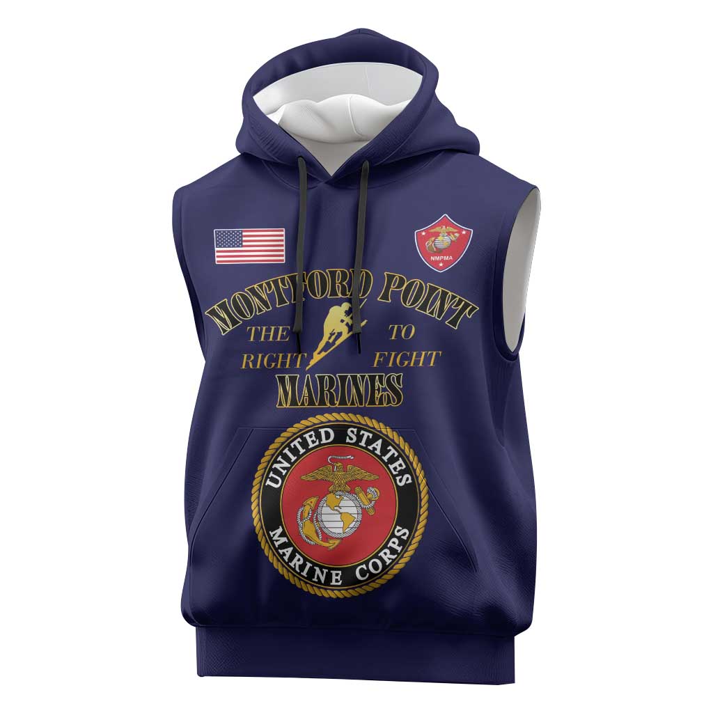 Montford Point Marines Sleeveless Hoodie African American Heroes Navy Blue - African Pride