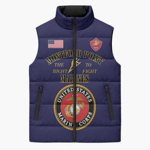 African American Marine Corps Legacy Sleeveless Puffer Jacket Montford Point Heritage Navy Blue
