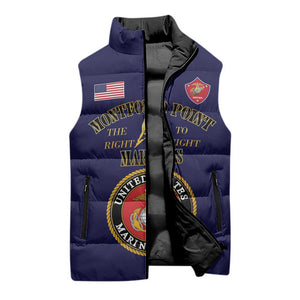 African American Marine Corps Legacy Sleeveless Puffer Jacket Montford Point Heritage Navy Blue