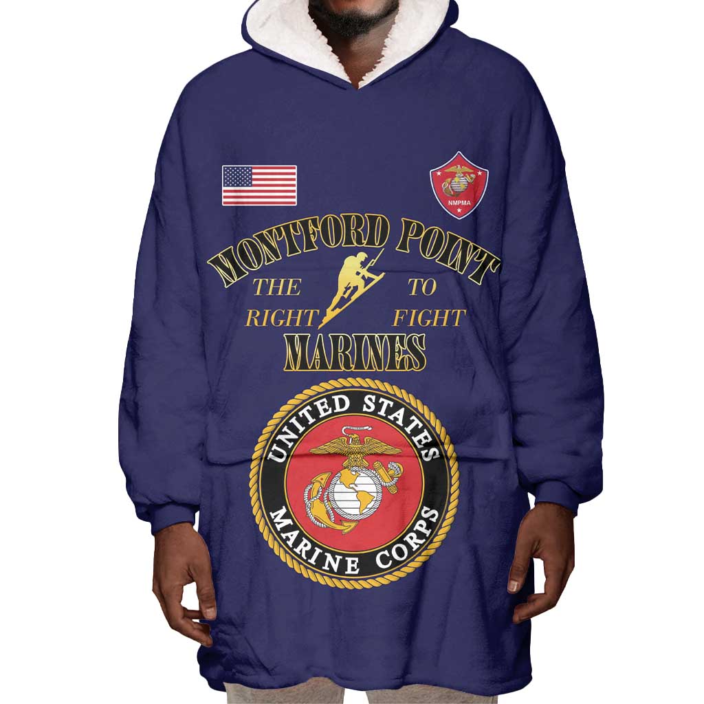 Montford Point Marines Wearable Blanket Hoodie African American Heroes Navy Blue - African Pride