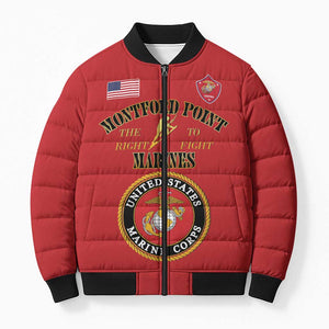 African American Marine Corps Legacy Bomber Puffer Jacket Montford Point Heritage Red