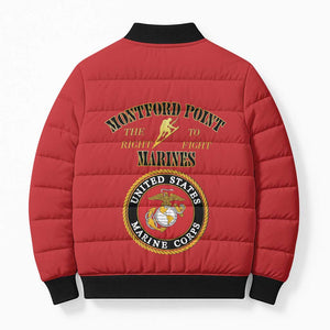 African American Marine Corps Legacy Bomber Puffer Jacket Montford Point Heritage Red