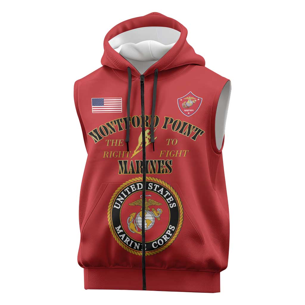 Montford Point Marines Sleeveless Zip Hoodie African American Heroes Red - African Pride