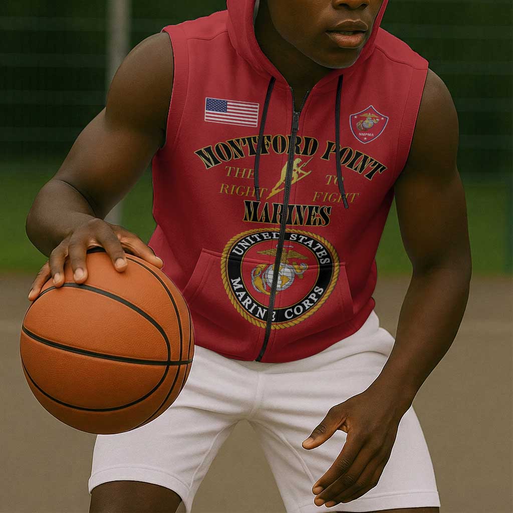 Montford Point Marines Sleeveless Zip Hoodie African American Heroes Red - African Pride