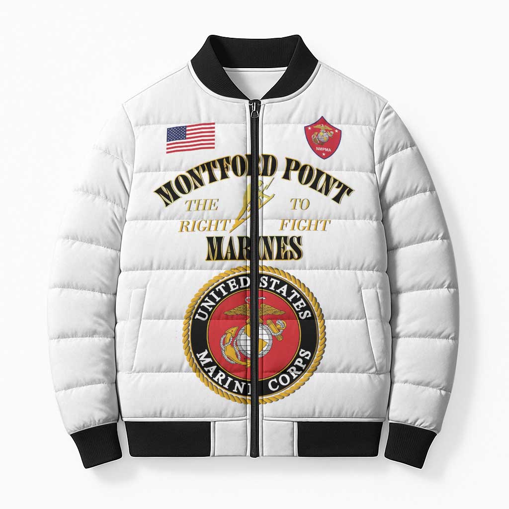 African American Marine Corps Legacy Bomber Puffer Jacket Montford Point Heritage White
