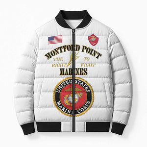 African American Marine Corps Legacy Bomber Puffer Jacket Montford Point Heritage White