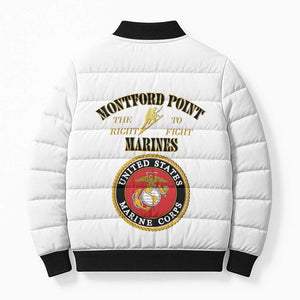 African American Marine Corps Legacy Bomber Puffer Jacket Montford Point Heritage White