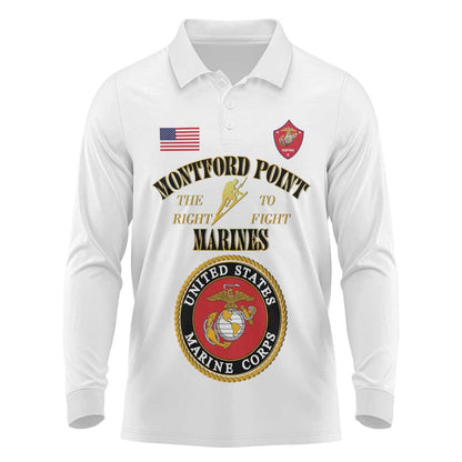 Montford Point Marines Long Sleeve Polo Shirt African American Heroes White - African Pride