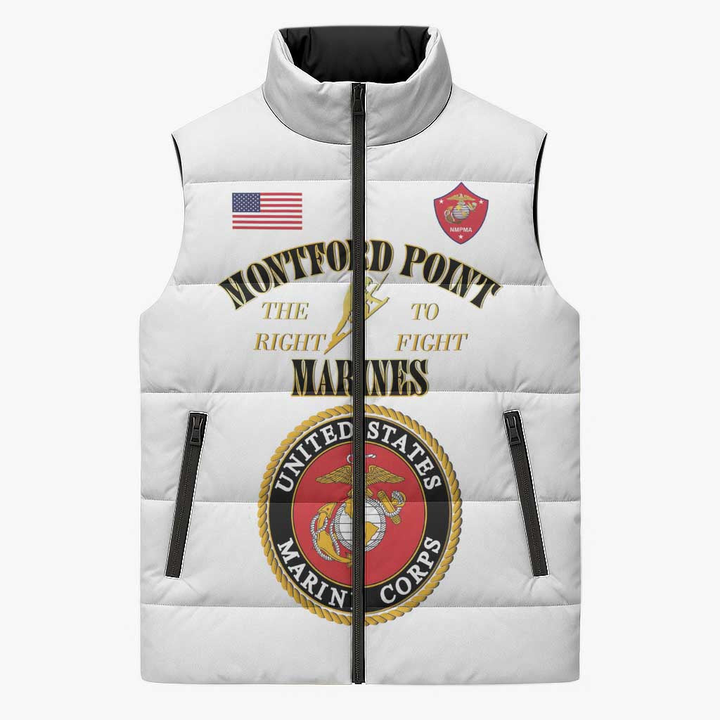 African American Marine Corps Legacy Sleeveless Puffer Jacket Montford Point Heritage White