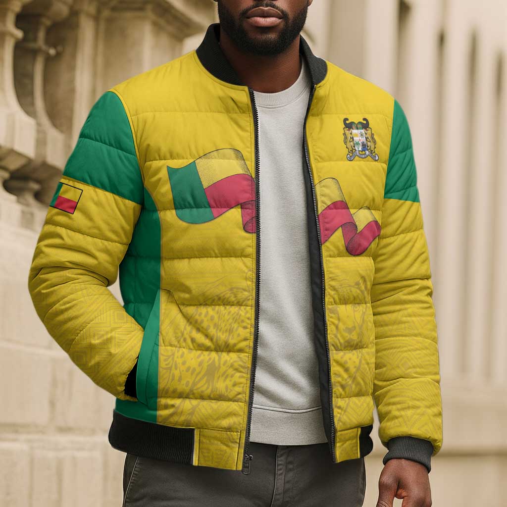 Custom Benin Football Bomber Puffer Jacket Go Champions Les Guepards