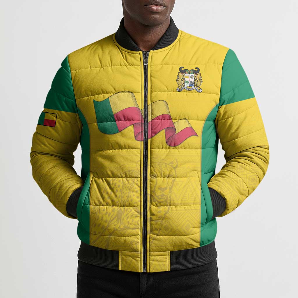 Custom Benin Football Bomber Puffer Jacket Go Champions Les Guepards
