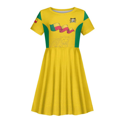 Afro Benin Football Custom Kid Short Sleeve Dress Come On Les Guepards LT15