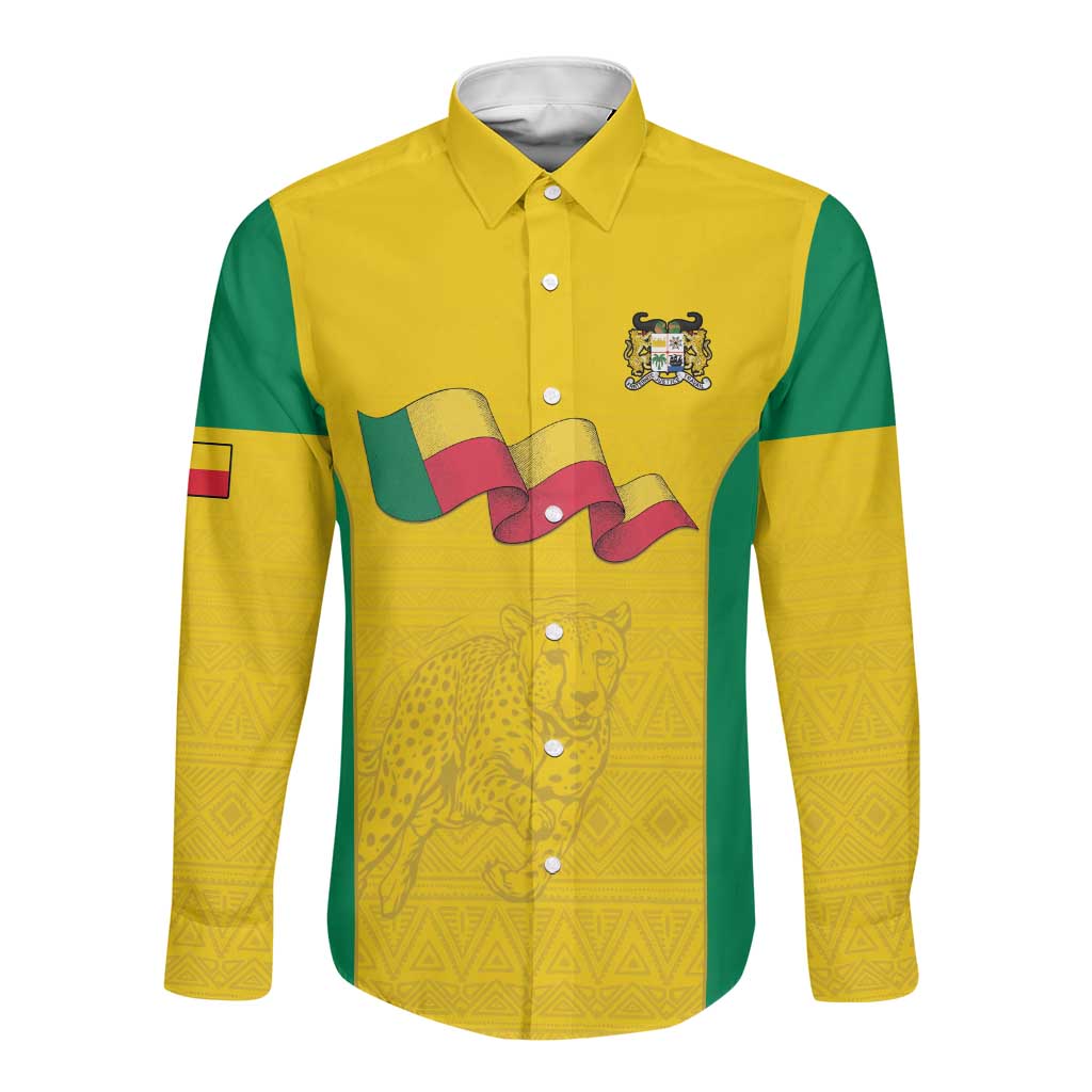 Afro Benin Football Custom Long Sleeve Button Shirt Come On Les Guepards - African Pride