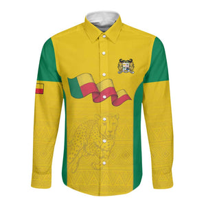 Afro Benin Football Custom Long Sleeve Button Shirt Come On Les Guepards - African Pride
